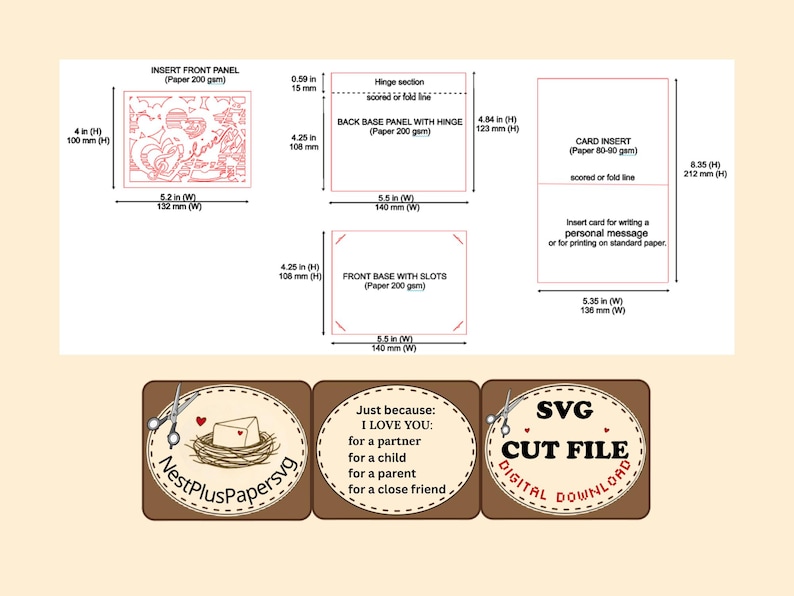 Love Heart A2 SVG Card Cut File, Handmade Paper Craft Digital Download, DIY Card Template for cutting machine, Partner Child Parent Friend imagen 5