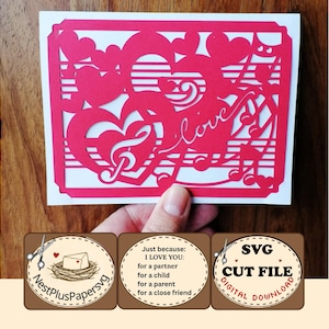 Love Heart A2 SVG Card Cut File, Handmade Paper Craft Digital Download, DIY Card Template for cutting machine, Partner Child Parent Friend imagen 1