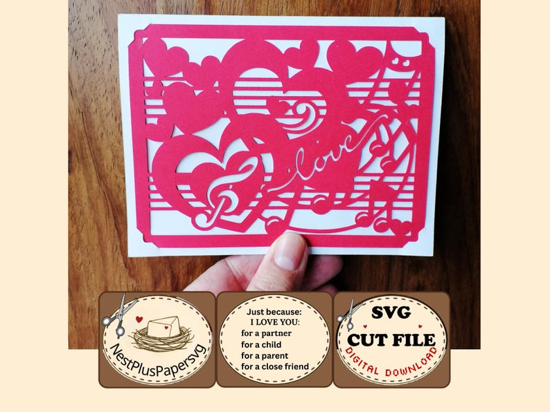 Love Heart A2 SVG Card Cut File, Handmade Paper Craft Digital Download, DIY Card Template for cutting machine, Partner Child Parent Friend imagen 1