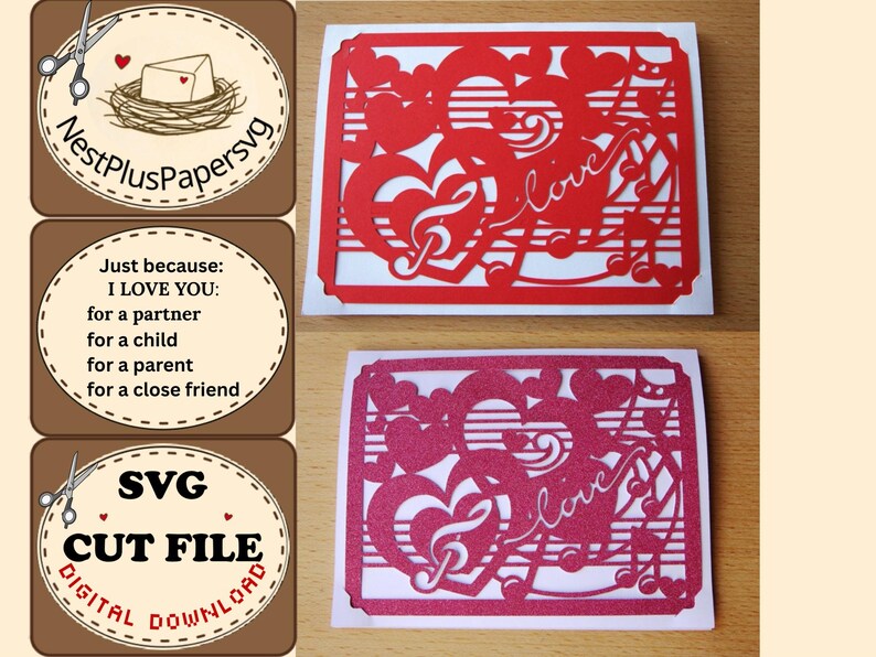 Love Heart A2 SVG Card Cut File, Handmade Paper Craft Digital Download, DIY Card Template for cutting machine, Partner Child Parent Friend imagen 11