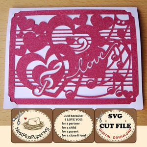 Love Heart A2 SVG Card Cut File, Handmade Paper Craft Digital Download, DIY Card Template for cutting machine, Partner Child Parent Friend imagen 10