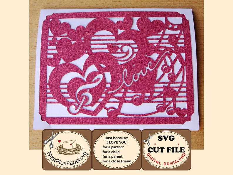 Love Heart A2 SVG Card Cut File, Handmade Paper Craft Digital Download, DIY Card Template for cutting machine, Partner Child Parent Friend imagen 10
