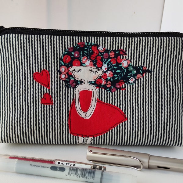 A blow of Love Free Motion Embroidery Zipper Pouch, pencil case, Organize purses, cosmetic bag