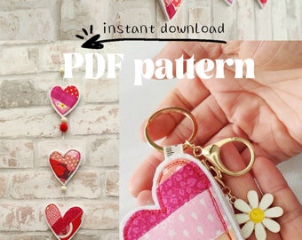 PDF pattern Fabric Scraps Heart Keyring and Garland Pattern with Step-by-Step Instructions - instant download