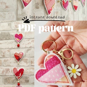 PDF pattern Fabric Scraps Heart Keyring and Garland Pattern with Step-by-Step Instructions instant download image 1