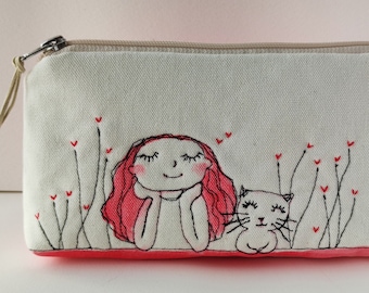 Day dreaming Free Motion Embroidery Zipper Pouch, pencil case, Organize purses, cosmetic bag