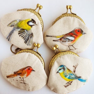 Monedero vintage pintado a mano con forma de pájaro de jardín (hecho a pedido)