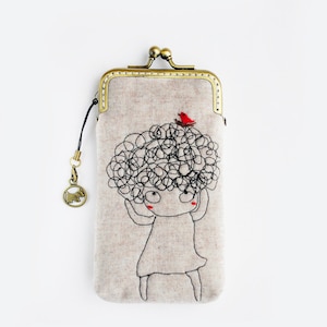 iPhone Case fabric iPhone sleeve gadget case/Glasses Case-Free Motion Embroidery Girl (iPhone 16 15 Pro/Pro Max/Plus, Galaxy S24/S24+ etc.)