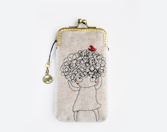 iPhone Case fabric iPhone sleeve gadget case/Glasses Case-Free Motion Embroidery Girl (iPhone 13 12 Pro/Pro Max/Mini, Galaxy S21/S21+ etc.)