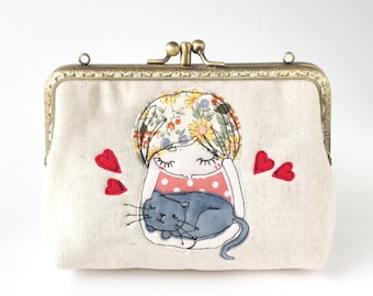 Warm cat wallet double pockets purse
