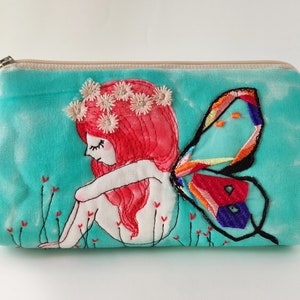 Fairy Dust Free Motion Embroidery Zipper Pouch, pencil case, Organize purses, cosmetic bag