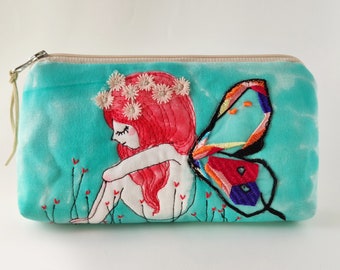 Fairy Dust Free Motion Embroidery Zipper Pouch, pencil case, Organize purses, cosmetic bag