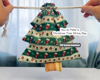 PDF Christmas Tree String Draw Bag Pattern with Step-by-Step Instructions - instant download