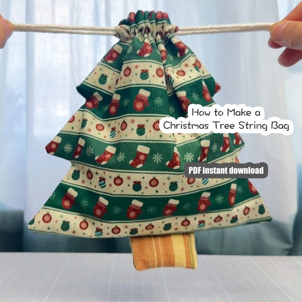 PDF Weihnachtsbaum-Schnurbeutel-Muster mit Schritt-für-Schritt-Anleitung - sofortiger Download