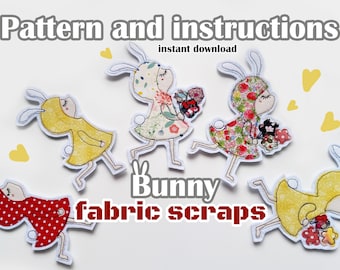 PDF pattern Fabric Scraps Bunny Girl Pattern with Step-by-Step Instructions - instant download