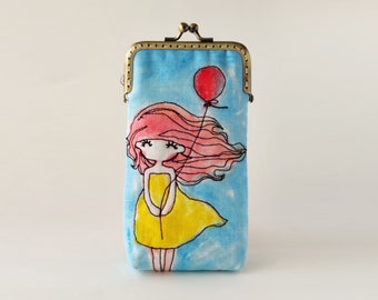 iPhone sleeve gadget case - colourful balloon Free Motion Embroidery girl  (iPhone 15 14 Pro/Pro Max/Plus, Samsung Galaxy S23/S23+ etc.)