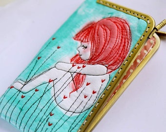 iPhone Case iPhone sleeve gadget case - Red balloon Free Motion Embroidery girl (iPhone 14 13 Pro/Pro Max/Plus,Samsung Galaxy S22/S22+ etc.)