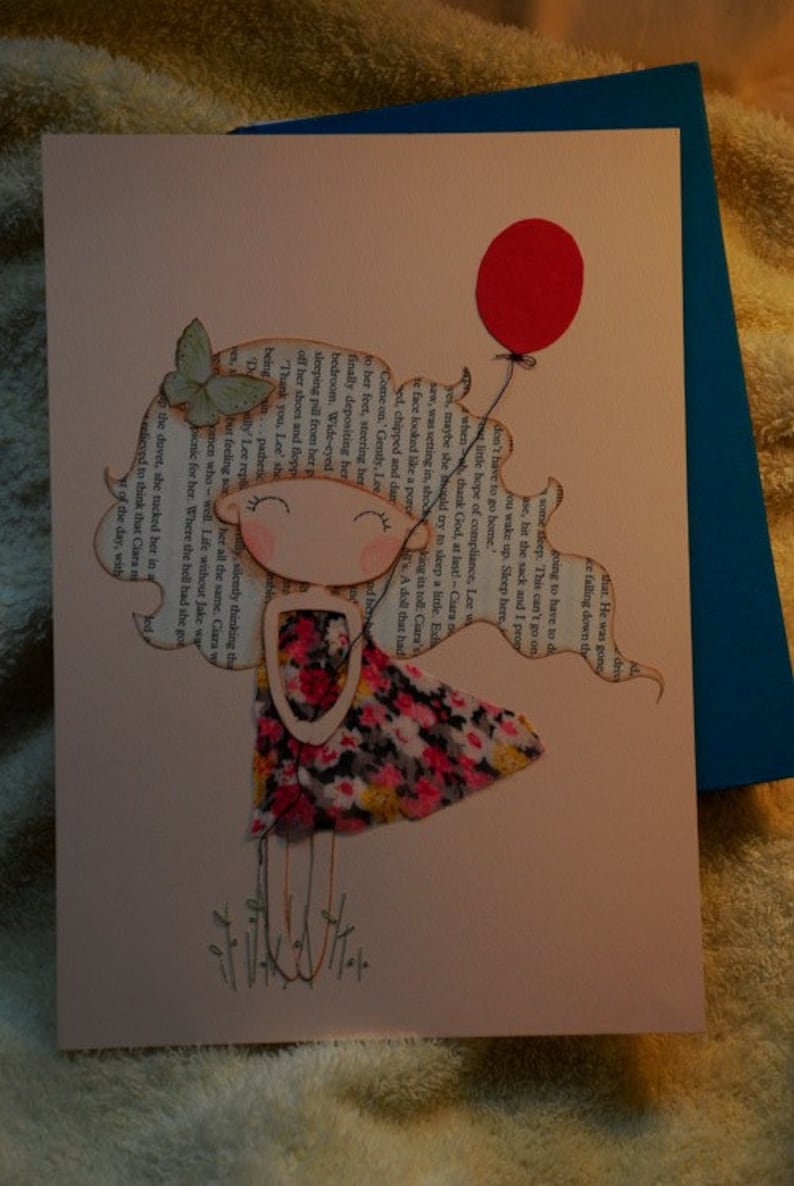 Girl With Red Balloon Original Mixed Media Illustration Etsy