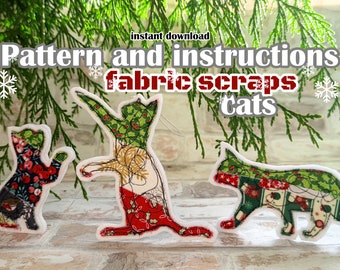 PDF pattern Fabric Scraps Cat Pattern with Step-by-Step Instructions - instant download