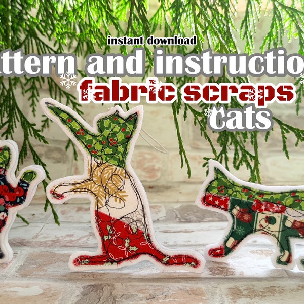 Modèle PDF Fabric Scraps Cat Pattern avec instructions étape par étape - téléchargement instantané