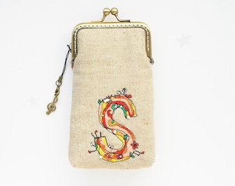 Personality iPhone Case/Glasses Case -Free Motion Embroidery alphabet (iPhone 13 12 Pro/Pro Max/Mini, Samsung Galaxy S21/S21+ etc.)