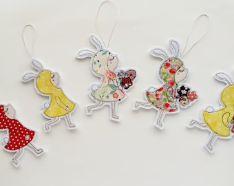 Easter bunny Free motion embroidery spring decoration flower fairy