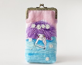iPhone Case iPhone sleeve/Glasses Case Mermaid and Sea Free Motion Embroidery (iPhone 13 12 Pro/Pro Max/Mini, Samsung Galaxy S21/S21+ etc.)