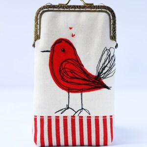 iPhone Case, iPhone Sleeve, Gadget Case, Glasses Case iPhone 15 14 Pro/Pro Max/Plus, Galaxy S23/S23 etc.Free Motion Embroidery Red Bird image 2