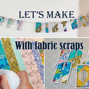 Patrón PDF Fabric Scraps Happy Birthday Banner con instrucciones paso a paso - descarga instantánea