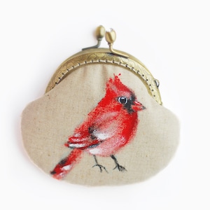 Bolsa vintage com pássaro pintado à mão em forma de cardeal vermelho