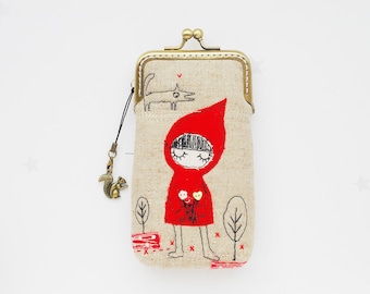 iPhone Case/Glasses Case -- Little Red Riding Hood Free Motion Embroidery  (iPhone 13 12 Pro/Pro Max/Mini, Samsung Galaxy S21/S21+ etc.)