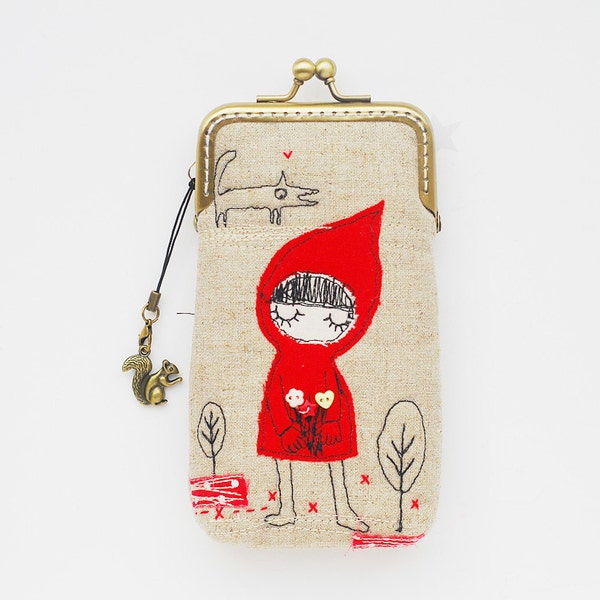 iPhone Case/Glasses Case -- Little Red Riding Hood Free Motion Embroidery  (iPhone 15 14 Pro/Pro Max/Plus, Samsung Galaxy S23/S23+ etc.)