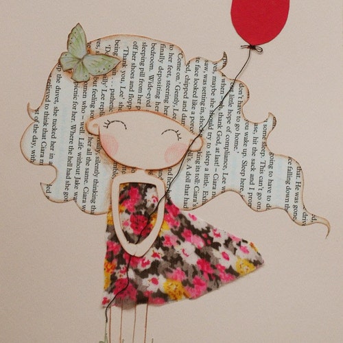 Girl With Red Balloon Original Mixed Media Illustration Etsy