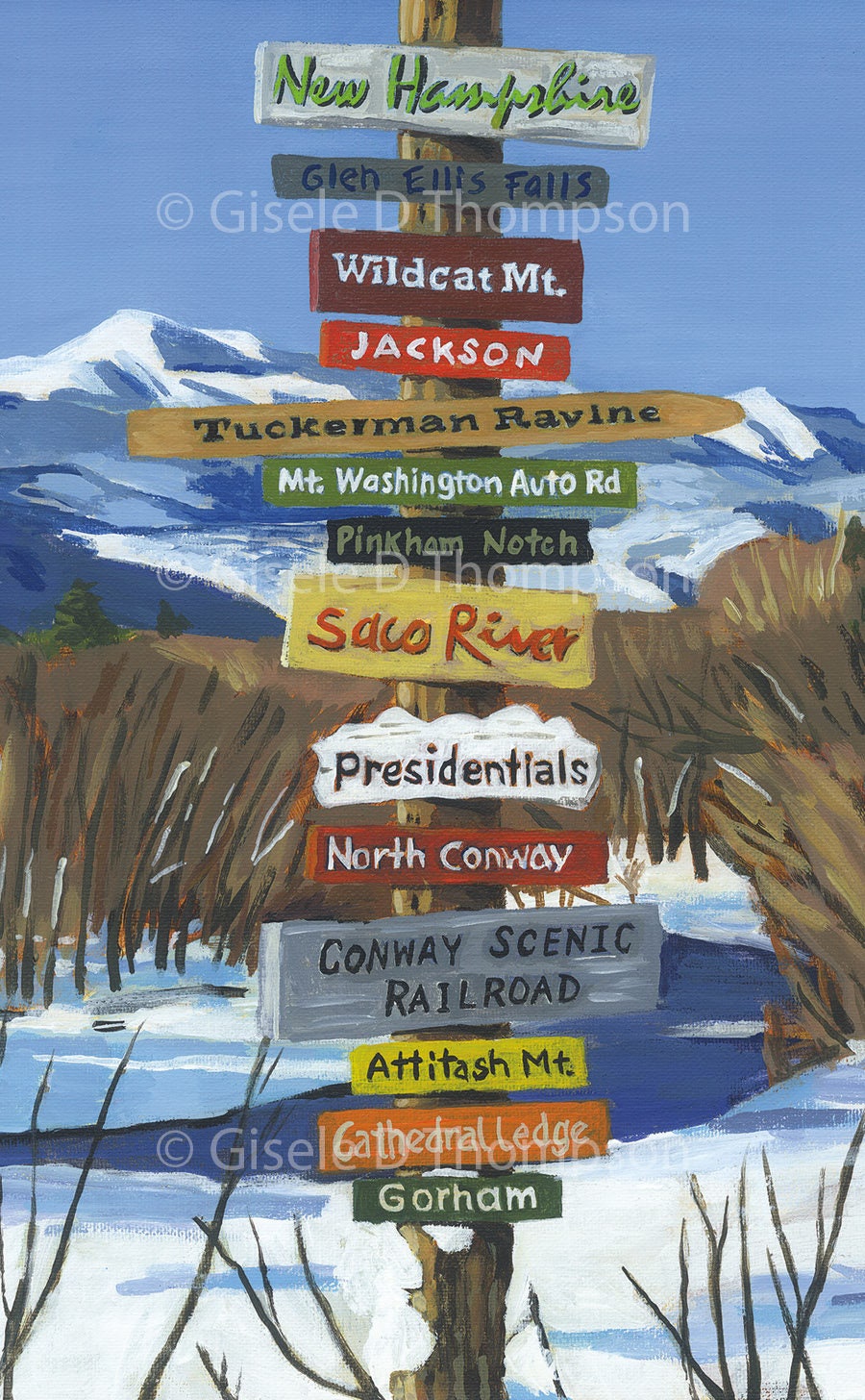NH Signpost Poster, Pinkham Notch Area, Tuckerman Ravine, Mt