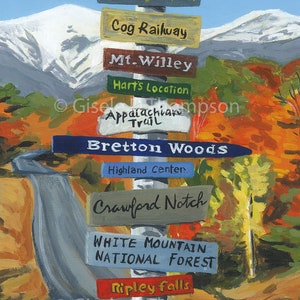 Matted 8x12 print of NH Signpost Paintings, choose from any of the 7 NH regions available, fits 11x14 frame, sample is Franconia Notch image 3