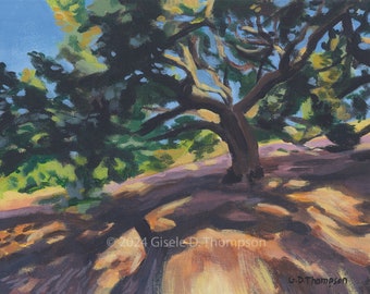 Print from painting "Summer Oak" California Central Coast,  Matted 8x10 fits 11x14 frame