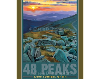 48 Peaks, Sunset from Mt. Washington Poster 8x12 or 11x17print 4000 footers of NH