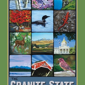 El granite state NH Poster 11x17 u 8x12 otoño impreso, iconos de NH