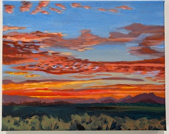 Print from painting "Sunset in Edna Valley" California Central Coast,  Matted 8x10 fits 11x14 frame