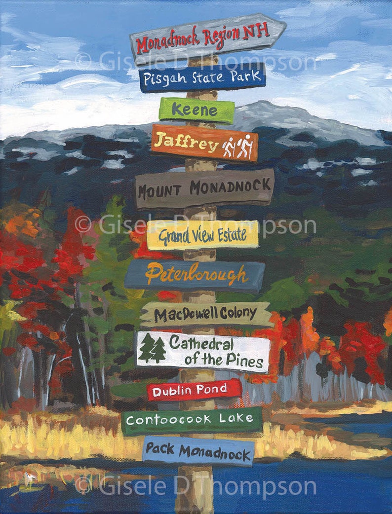 Matted 8x12 print of NH Signpost Paintings, choose from any of the 7 NH regions available, fits 11x14 frame, sample is Franconia Notch image 6