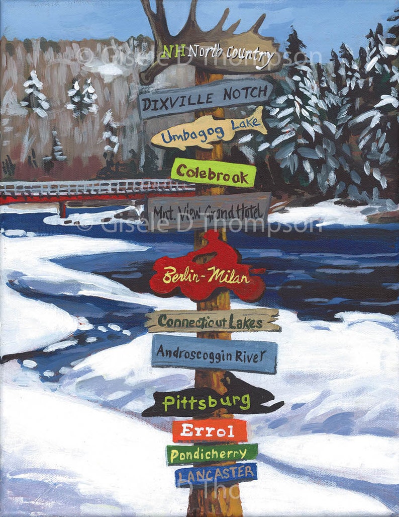 Matted 8x12 print of NH Signpost Paintings, choose from any of the 7 NH regions available, fits 11x14 frame, sample is Franconia Notch image 2