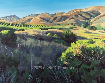 Print from original painting "Terroir" California Central Coast,  Matted 12x16 print, fits 16x20 frame or 8x10 fits 11x14 frame