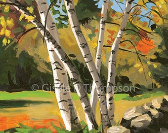 Fall Birch Trees, 8x10 matted print from original painting, fits 11x14 frame