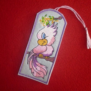 Pink Parrot Cockatoo - Embroidered bookmark or ornament - Ready to ship