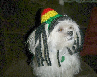 RASTA pet hat - with or without Dreads - Humorous - 2 to 20 lb pets - made to order