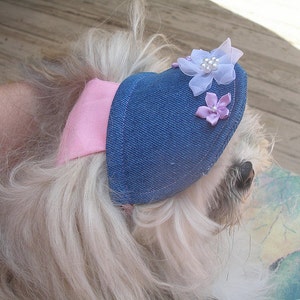 DENIM SUN VISOR / Hat - with or without flowers - 2 - 15 lb dogs- Made to order