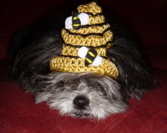 BEE HIVE pet hat with BEES - Dog or Cat - 2 to 20 lb pets-made to order