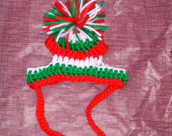 CHRISTMAS STRIPES Pom Pom hat - for pets - Humorous - 2 to 20 lb pet - need measurement