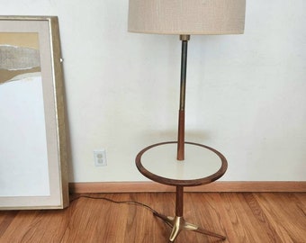 Tony Paul Mid Century Modern Floor Lamp with Brass & Wood Tripod Base - Free Shipping