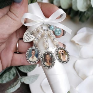 Ciondolo con bouquet da sposa personalizzato con foto: spilla ricordo commemorativa personalizzata